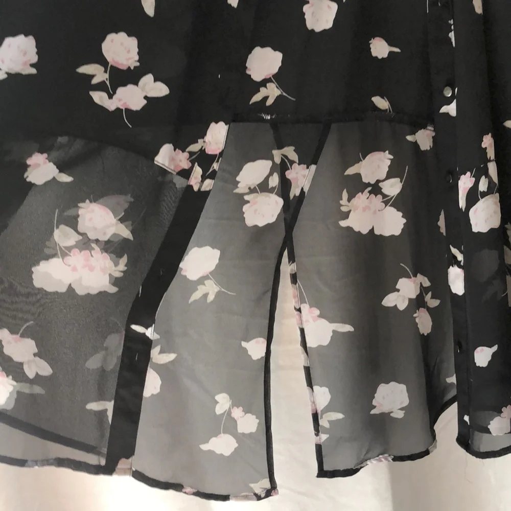 Black, flowered button down - Picture 3 of 4